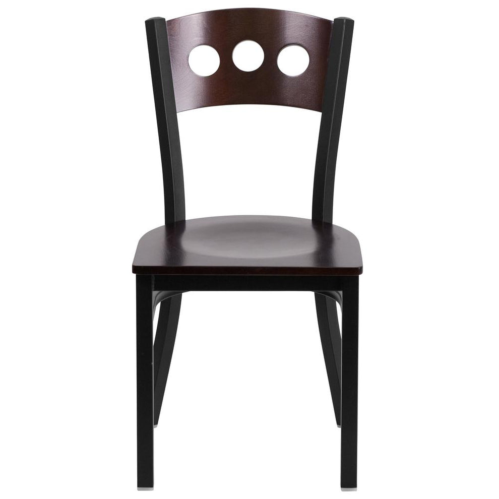 Hercules Series Black 3 Circle Back Metal Restaurant Chair - Walnut Wood Back & Seat By Flash Furniture | Dining Chairs | Modishstore - 4
