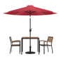 5 Piece Outdoor Patio Table Set With 2 Synthetic Teak Stackable Chairs, 35" Square Table, Red Umbrella & Base By Flash Furniture | Outdoor Dining Sets | Modishstore