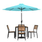 7 Piece All-Weather Deck Or Patio Set With 4 Stacking Faux Teak Chairs, 35" Square Faux Teak Table, Teal Umbrella & Base By Flash Furniture | Outdoor Dining Sets | Modishstore - 1