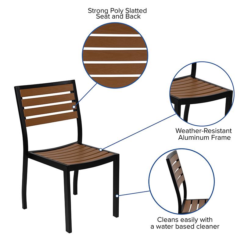 Outdoor Side Chair With Faux Teak Poly Slats By Flash Furniture | Dining Chairs | Modishstore - 4