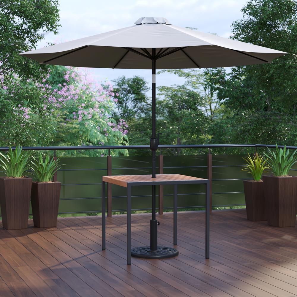 3 Piece Outdoor Patio Table Set - 35" Square Synthetic Teak Patio Table With Gray Umbrella And Base By Flash Furniture | Outdoor Tables | Modishstore - 2