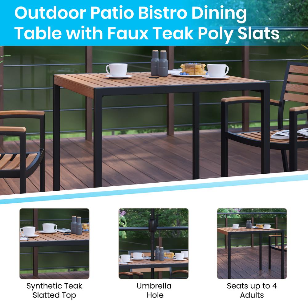3 Piece Outdoor Patio Table Set - 35" Square Synthetic Teak Patio Table With Teal Umbrella And Base By Flash Furniture | Outdoor Tables | Modishstore - 4