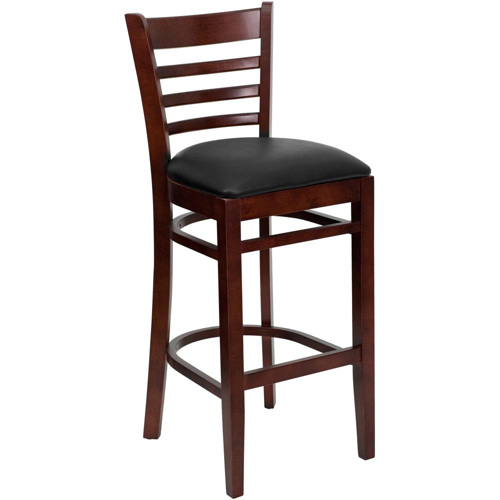 Hercules Series Ladder Back Mahogany Wood Restaurant Barstool - Black Vinyl Seat By Flash Furniture | Bar Stools | Modishstore - 1