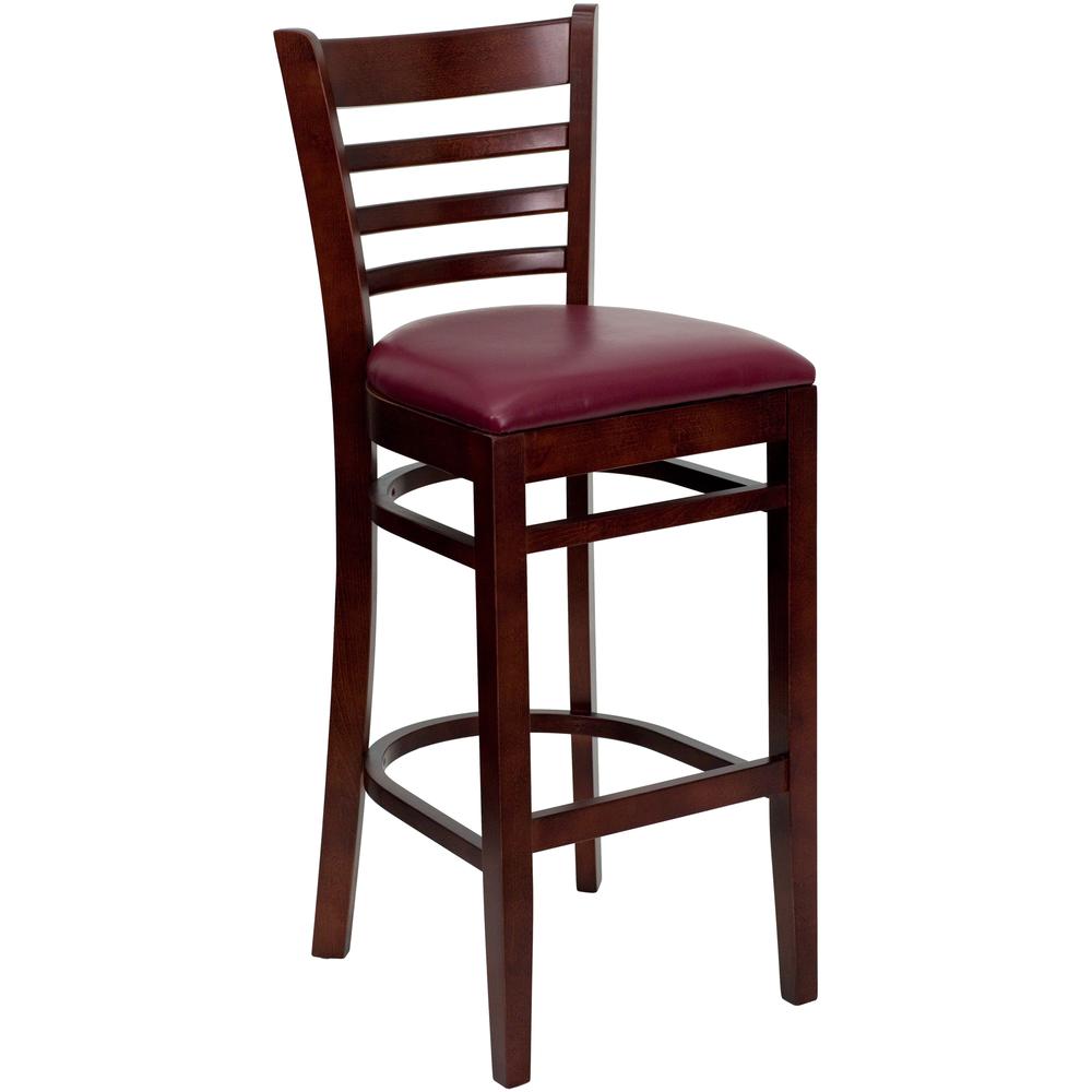 Hercules Series Ladder Back Mahogany Wood Restaurant Barstool - Burgundy Vinyl Seat By Flash Furniture | Bar Stools | Modishstore - 1