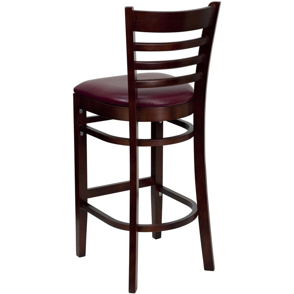 Hercules Series Ladder Back Mahogany Wood Restaurant Barstool - Burgundy Vinyl Seat By Flash Furniture | Bar Stools | Modishstore - 3