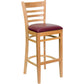 Hercules Series Ladder Back Natural Wood Restaurant Barstool - Burgundy Vinyl Seat By Flash Furniture | Bar Stools | Modishstore - 1