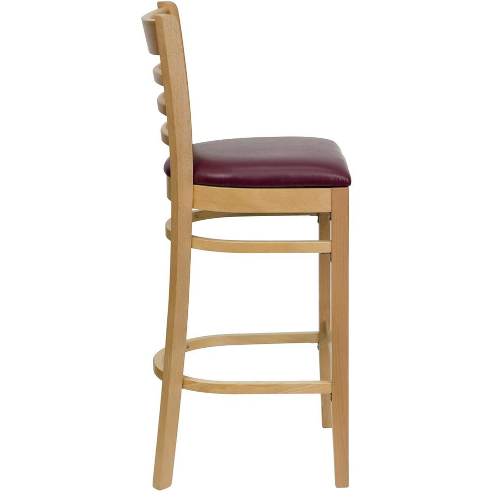 Hercules Series Ladder Back Natural Wood Restaurant Barstool - Burgundy Vinyl Seat By Flash Furniture | Bar Stools | Modishstore - 2