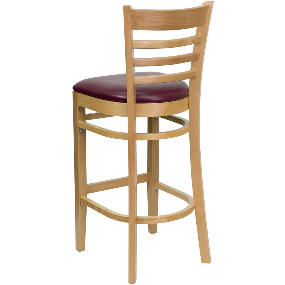 Hercules Series Ladder Back Natural Wood Restaurant Barstool - Burgundy Vinyl Seat By Flash Furniture | Bar Stools | Modishstore - 3