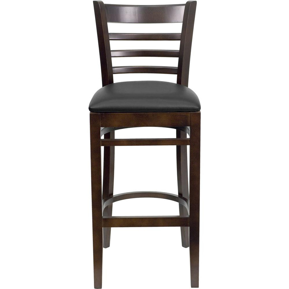 Hercules Series Ladder Back Walnut Wood Restaurant Barstool - Black Vinyl Seat By Flash Furniture | Bar Stools | Modishstore - 4