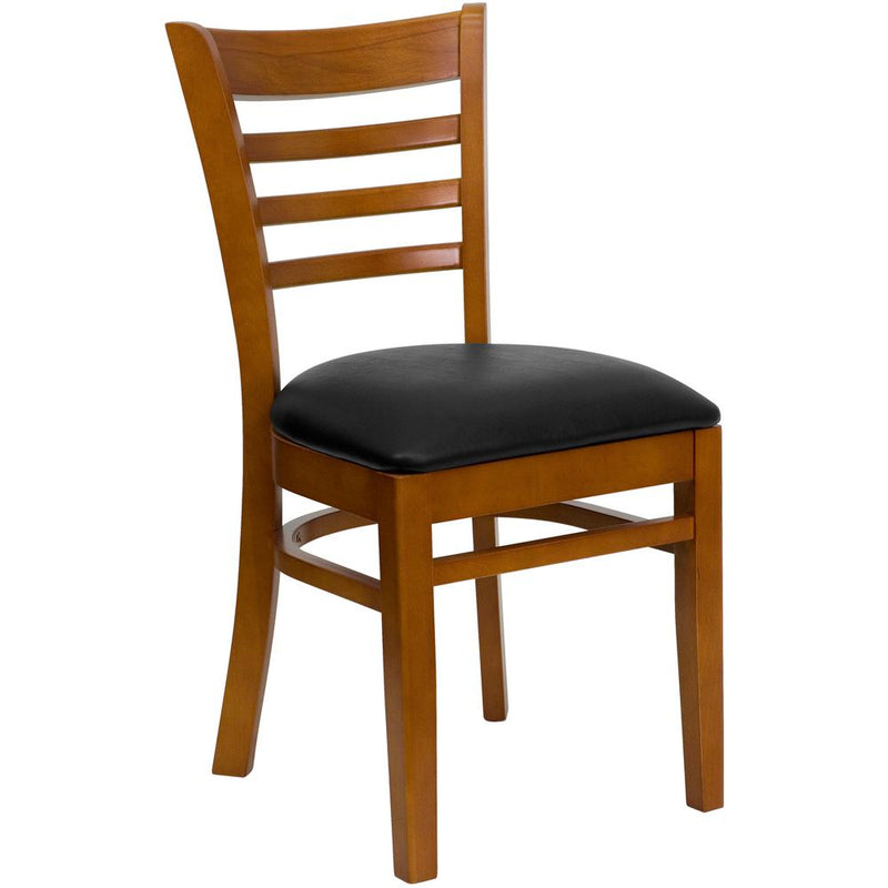 Hercules Series Ladder Back Cherry Wood Restaurant Chair - Black Vinyl Seat By Flash Furniture | Dining Chairs | Modishstore