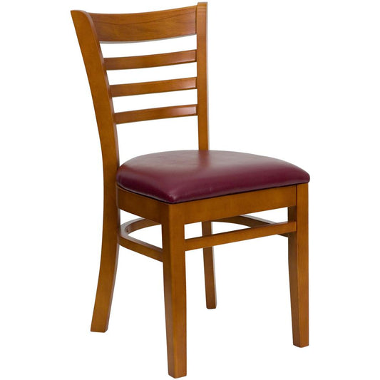 Hercules Series Ladder Back Cherry Wood Restaurant Chair - Burgundy Vinyl Seat By Flash Furniture | Dining Chairs | Modishstore - 1