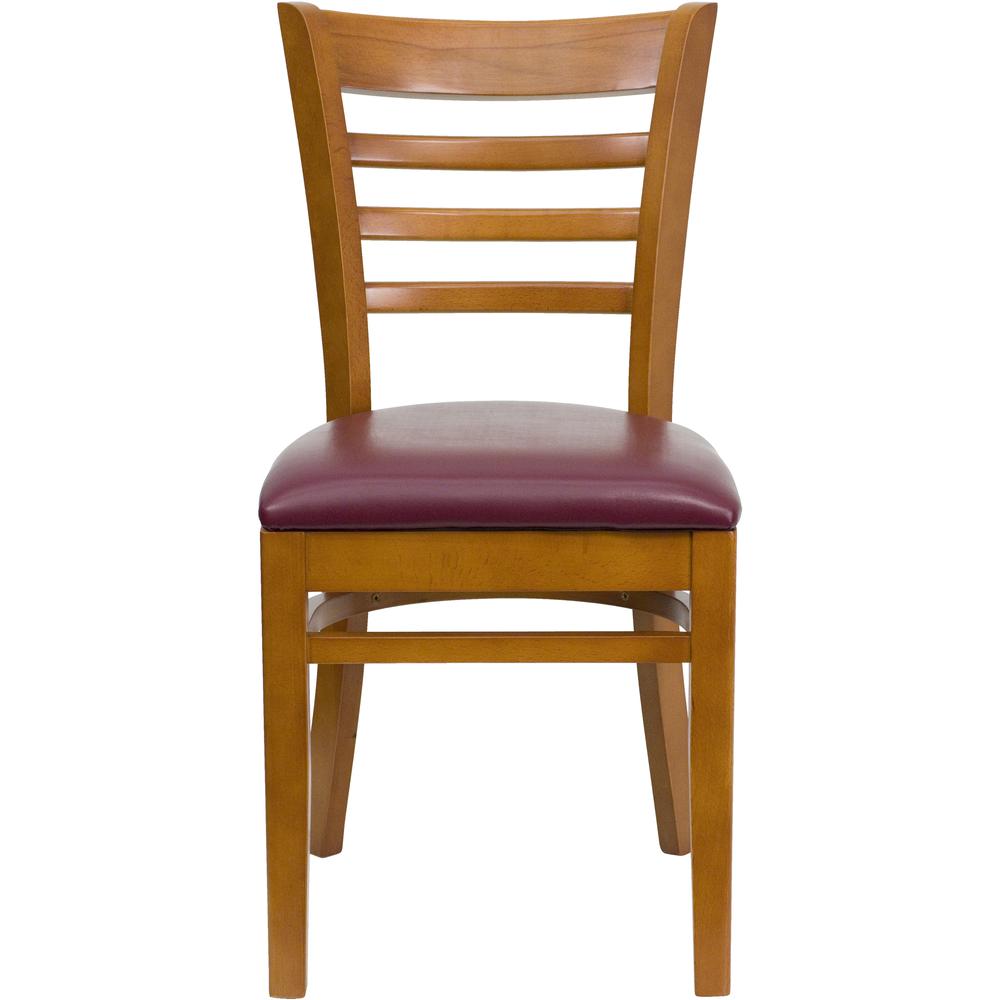 Hercules Series Ladder Back Cherry Wood Restaurant Chair - Burgundy Vinyl Seat By Flash Furniture | Dining Chairs | Modishstore - 4