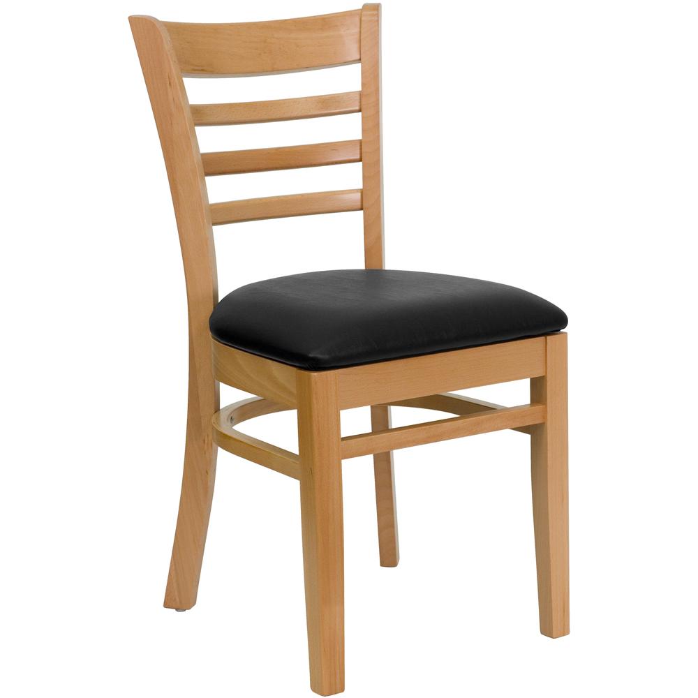 Hercules Series Ladder Back Natural Wood Restaurant Chair - Black Vinyl Seat By Flash Furniture | Dining Chairs | Modishstore - 1
