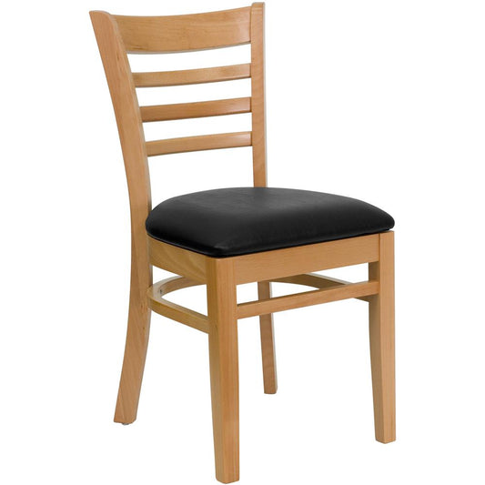 Hercules Series Ladder Back Natural Wood Restaurant Chair - Black Vinyl Seat By Flash Furniture | Dining Chairs | Modishstore - 1