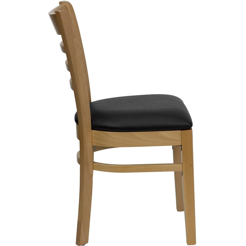 Hercules Series Ladder Back Natural Wood Restaurant Chair - Black Vinyl Seat By Flash Furniture | Dining Chairs | Modishstore - 2