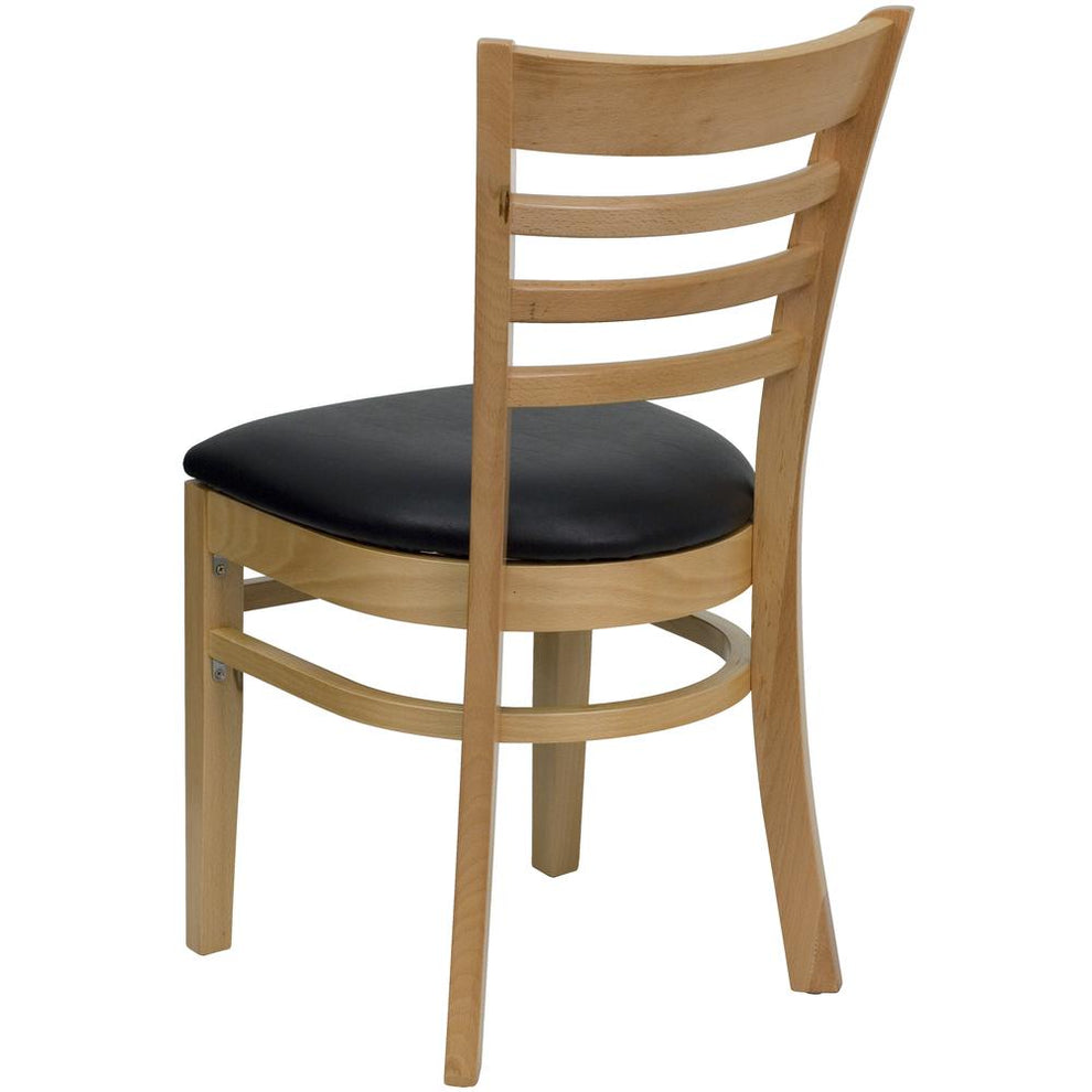 Hercules Series Ladder Back Natural Wood Restaurant Chair - Black Vinyl Seat By Flash Furniture | Dining Chairs | Modishstore - 3