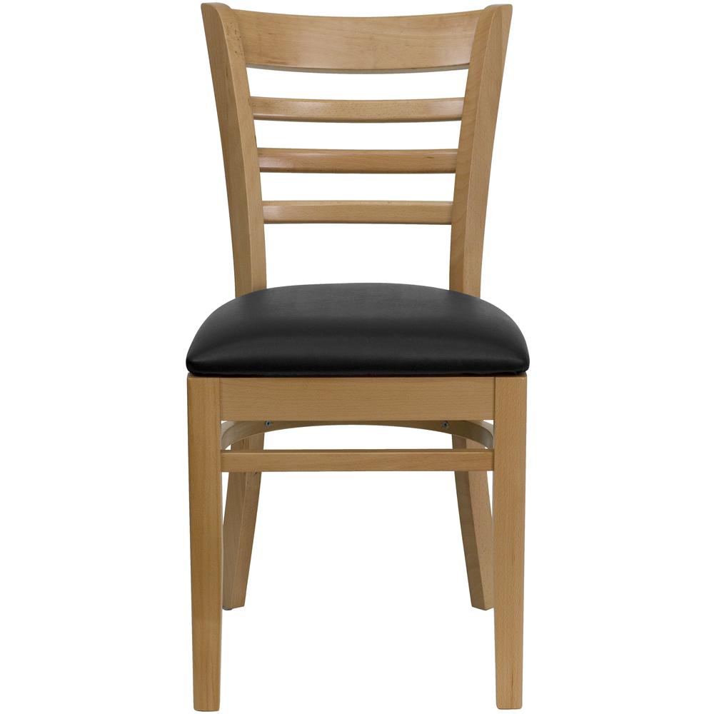 Hercules Series Ladder Back Natural Wood Restaurant Chair - Black Vinyl Seat By Flash Furniture | Dining Chairs | Modishstore - 4