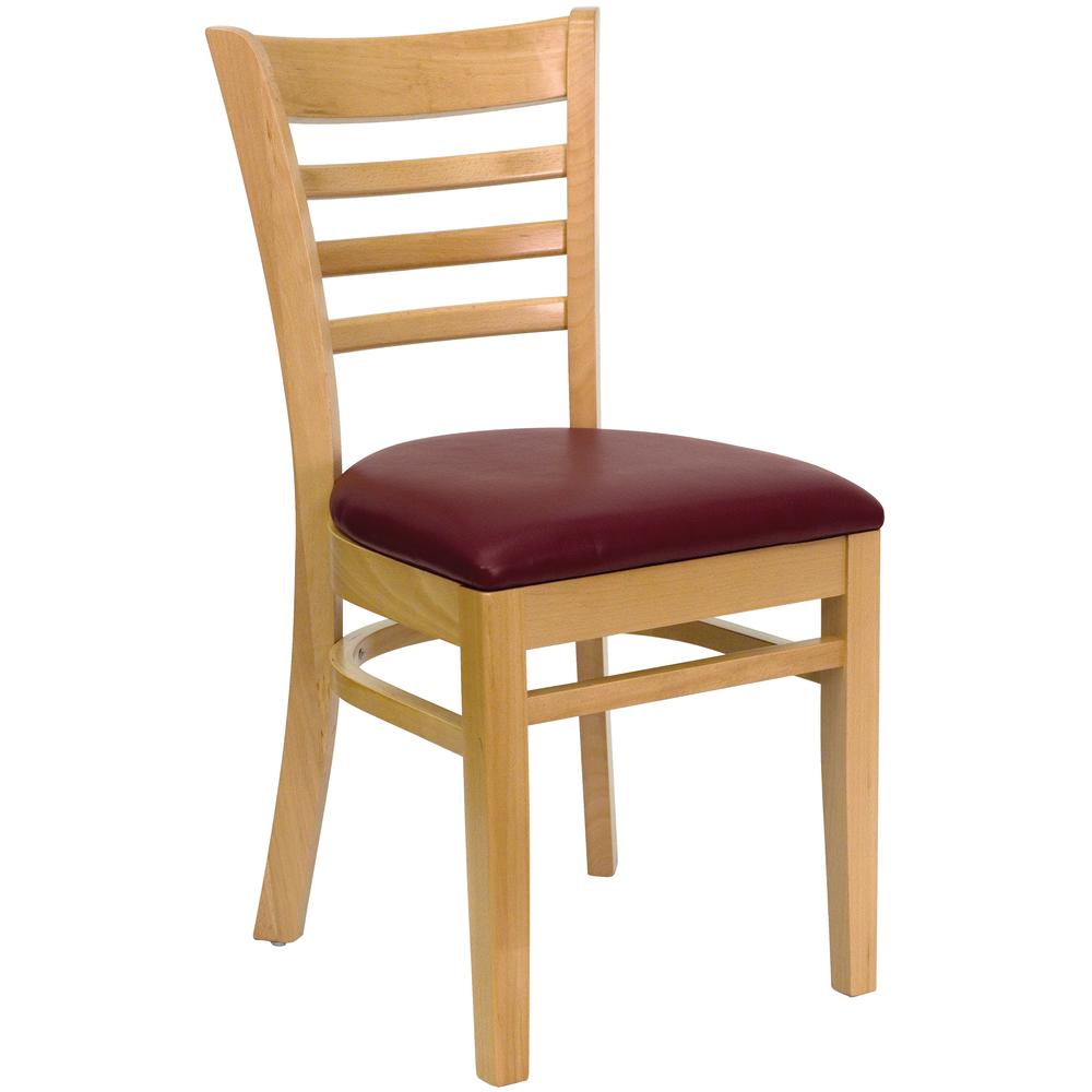 Hercules Series Ladder Back Natural Wood Restaurant Chair - Burgundy Vinyl Seat By Flash Furniture | Dining Chairs | Modishstore - 1