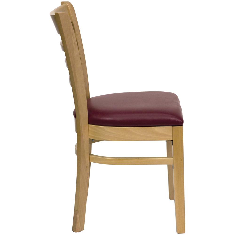 Hercules Series Ladder Back Natural Wood Restaurant Chair - Burgundy Vinyl Seat By Flash Furniture | Dining Chairs | Modishstore - 2
