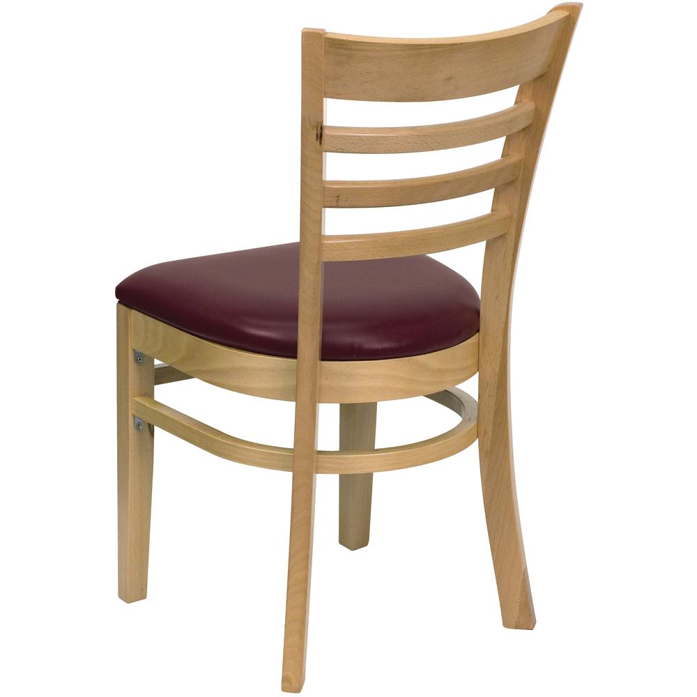 Hercules Series Ladder Back Natural Wood Restaurant Chair - Burgundy Vinyl Seat By Flash Furniture | Dining Chairs | Modishstore - 3