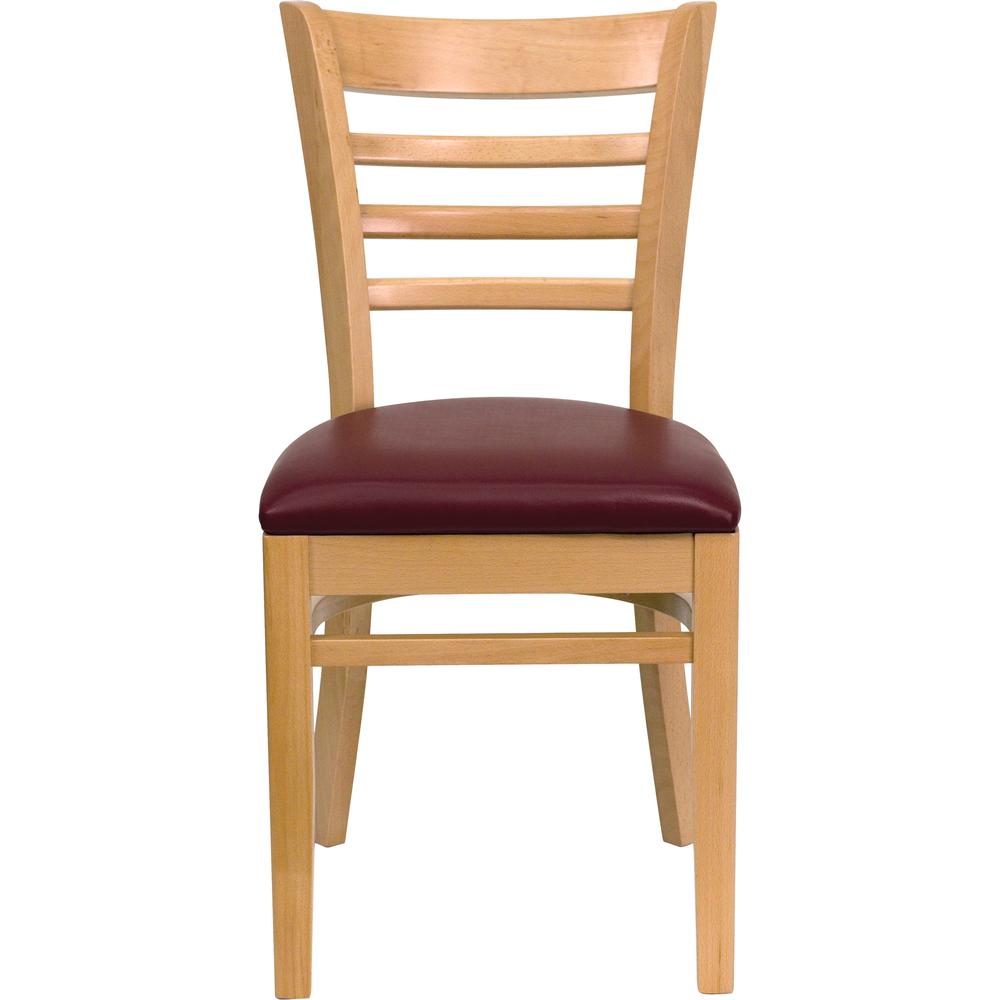 Hercules Series Ladder Back Natural Wood Restaurant Chair - Burgundy Vinyl Seat By Flash Furniture | Dining Chairs | Modishstore - 4