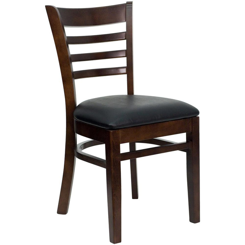 Hercules Series Ladder Back Walnut Wood Restaurant Chair - Black Vinyl Seat By Flash Furniture | Dining Chairs | Modishstore - 1