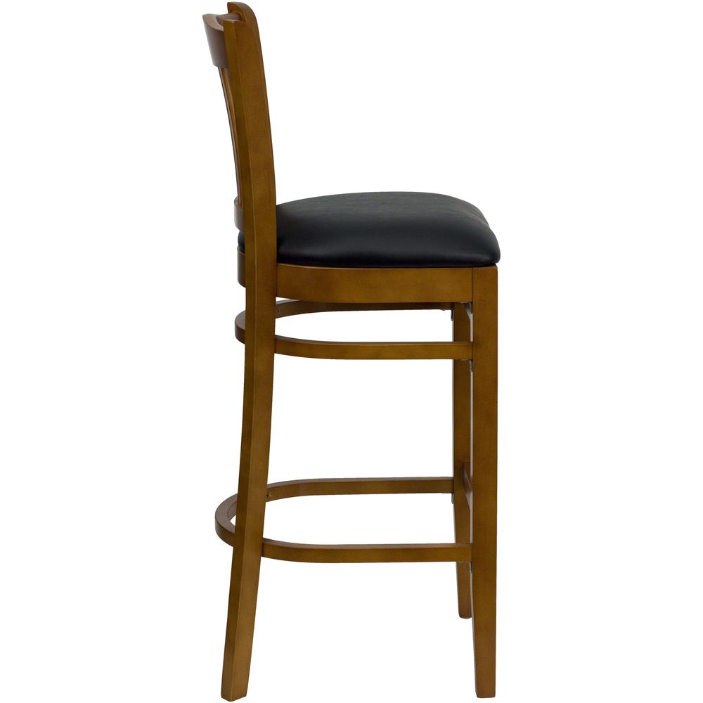 Hercules Series Vertical Slat Back Cherry Wood Restaurant Barstool - Black Vinyl Seat By Flash Furniture | Bar Stools | Modishstore - 2