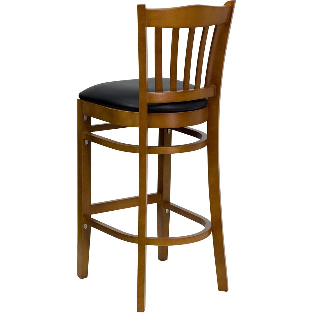 Hercules Series Vertical Slat Back Cherry Wood Restaurant Barstool - Black Vinyl Seat By Flash Furniture | Bar Stools | Modishstore - 3