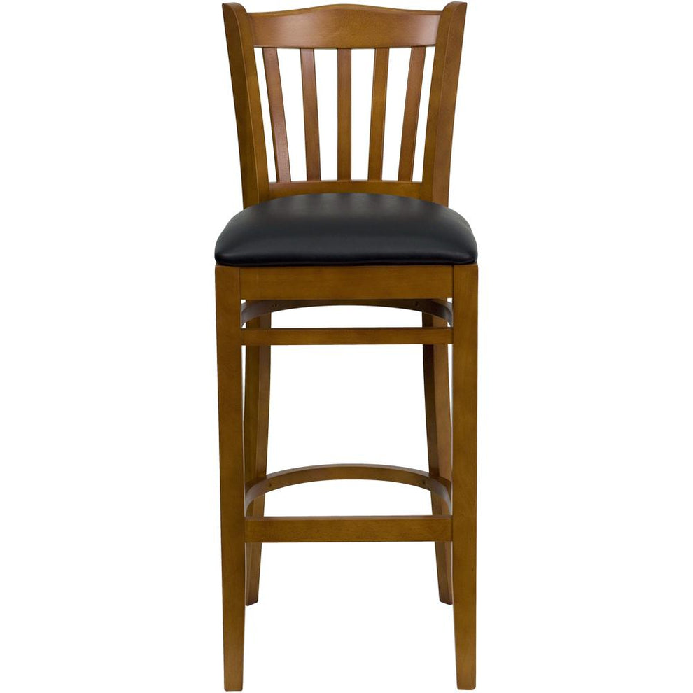 Hercules Series Vertical Slat Back Cherry Wood Restaurant Barstool - Black Vinyl Seat By Flash Furniture | Bar Stools | Modishstore - 4