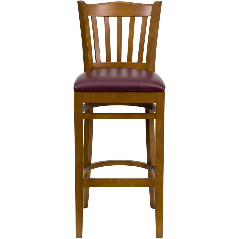 Hercules Series Vertical Slat Back Cherry Wood Restaurant Barstool - Burgundy Vinyl Seat By Flash Furniture | Bar Stools | Modishstore - 4
