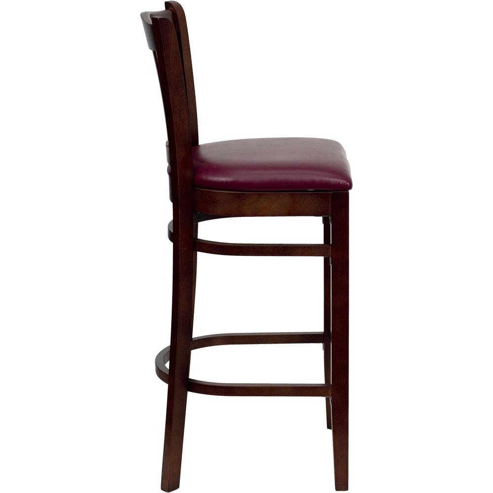 Hercules Series Vertical Slat Back Mahogany Wood Restaurant Barstool - Burgundy Vinyl Seat By Flash Furniture | Bar Stools | Modishstore - 2