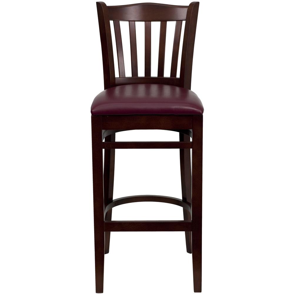 Hercules Series Vertical Slat Back Mahogany Wood Restaurant Barstool - Burgundy Vinyl Seat By Flash Furniture | Bar Stools | Modishstore - 4