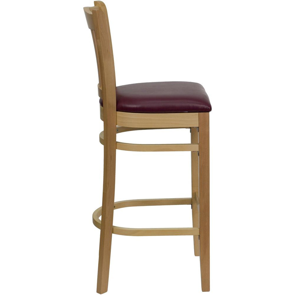 Hercules Series Vertical Slat Back Natural Wood Restaurant Barstool - Burgundy Vinyl Seat By Flash Furniture | Bar Stools | Modishstore - 2