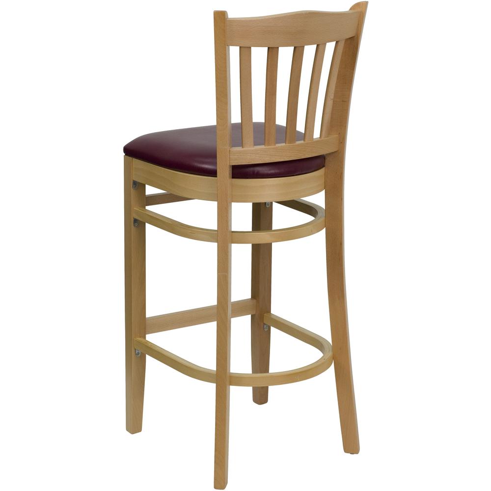 Hercules Series Vertical Slat Back Natural Wood Restaurant Barstool - Burgundy Vinyl Seat By Flash Furniture | Bar Stools | Modishstore - 3