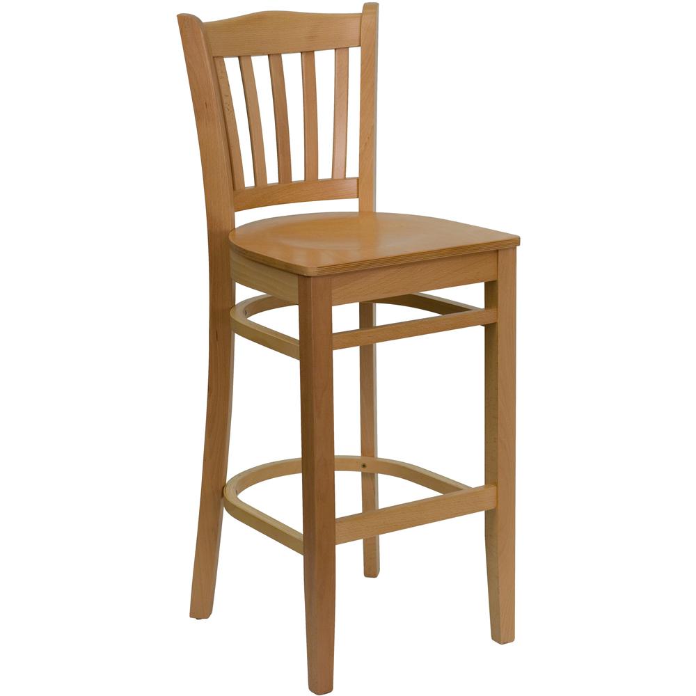 Hercules Series Vertical Slat Back Natural Wood Restaurant Barstool By Flash Furniture | Bar Stools | Modishstore - 1