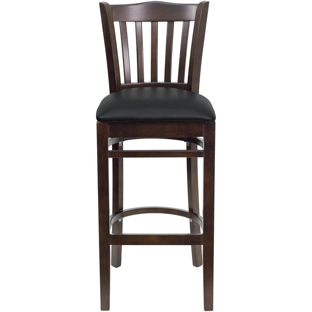 Hercules Series Vertical Slat Back Walnut Wood Restaurant Barstool - Black Vinyl Seat By Flash Furniture | Bar Stools | Modishstore - 4