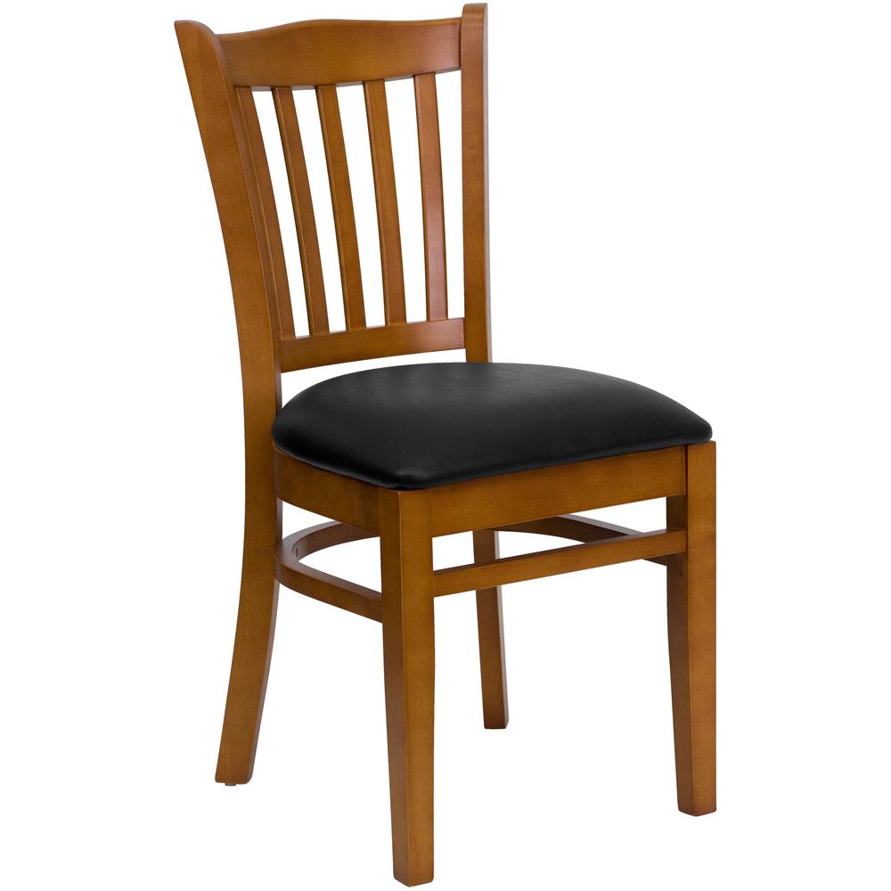 Hercules Series Vertical Slat Back Cherry Wood Restaurant Chair - Black Vinyl Seat By Flash Furniture | Dining Chairs | Modishstore - 1