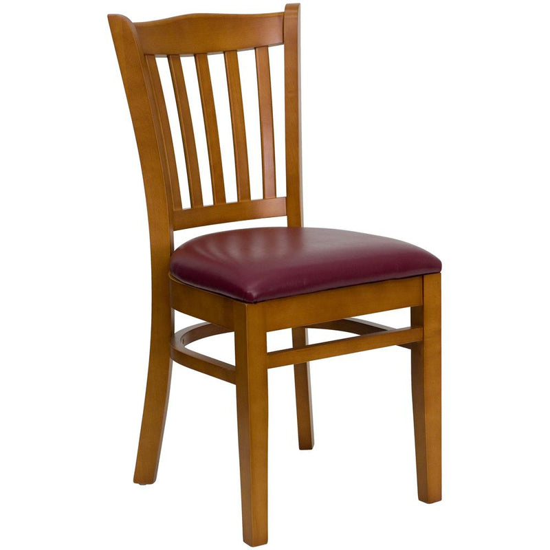 Hercules Series Vertical Slat Back Cherry Wood Restaurant Chair - Burgundy Vinyl Seat By Flash Furniture | Dining Chairs | Modishstore - 1
