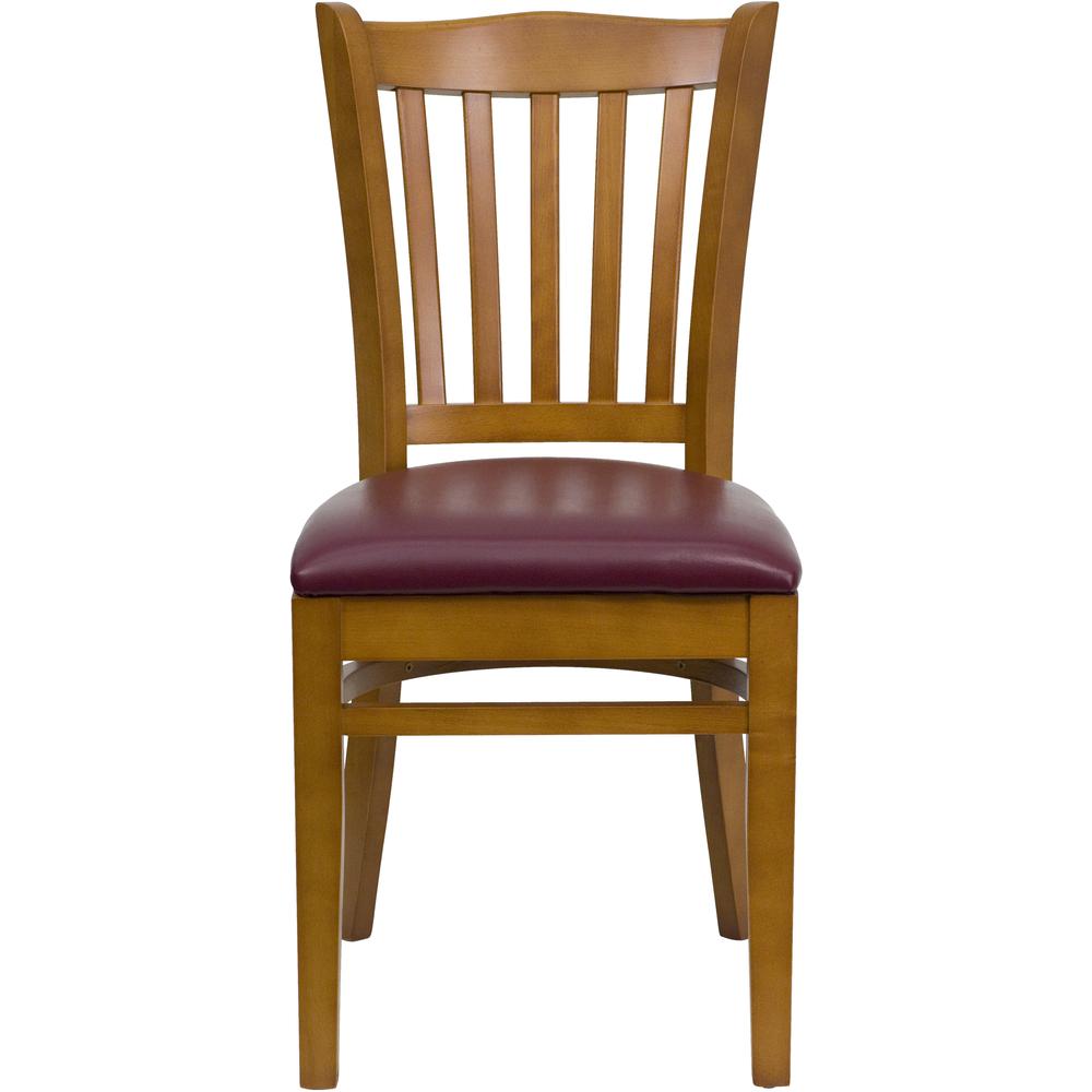Hercules Series Vertical Slat Back Cherry Wood Restaurant Chair - Burgundy Vinyl Seat By Flash Furniture | Dining Chairs | Modishstore - 4