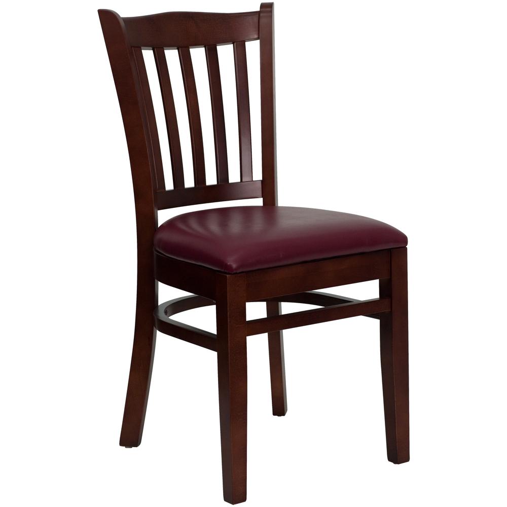 Hercules Series Vertical Slat Back Mahogany Wood Restaurant Chair - Burgundy Vinyl Seat By Flash Furniture | Dining Chairs | Modishstore - 1