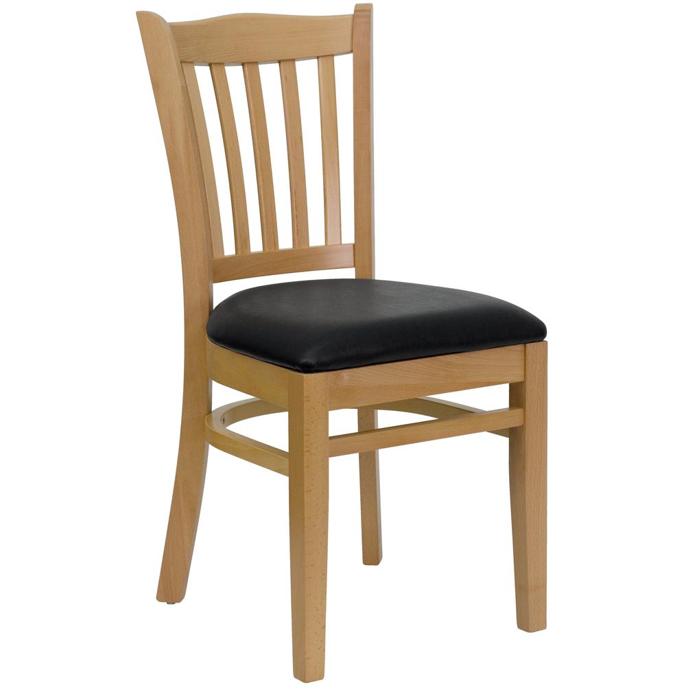 Hercules Series Vertical Slat Back Natural Wood Restaurant Chair - Black Vinyl Seat By Flash Furniture | Dining Chairs | Modishstore