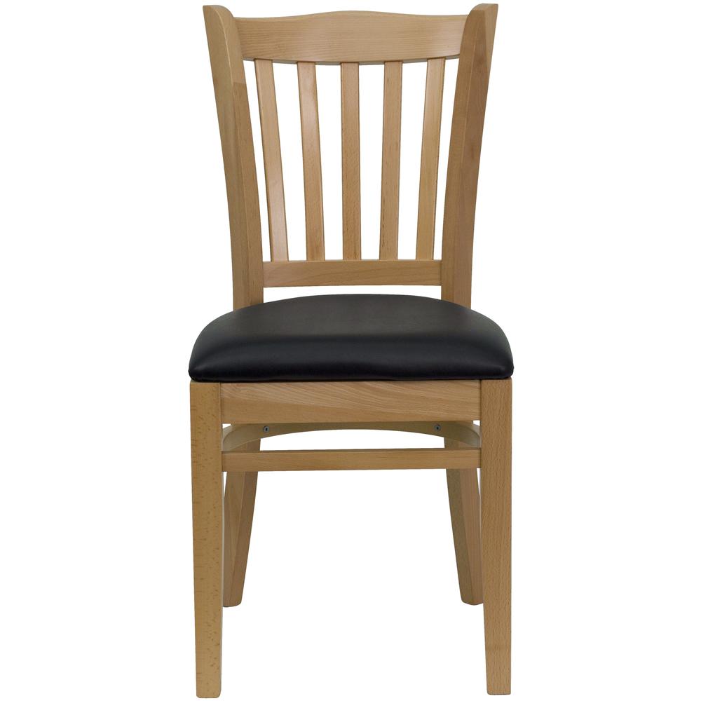 Hercules Series Vertical Slat Back Natural Wood Restaurant Chair - Black Vinyl Seat By Flash Furniture | Dining Chairs | Modishstore - 4