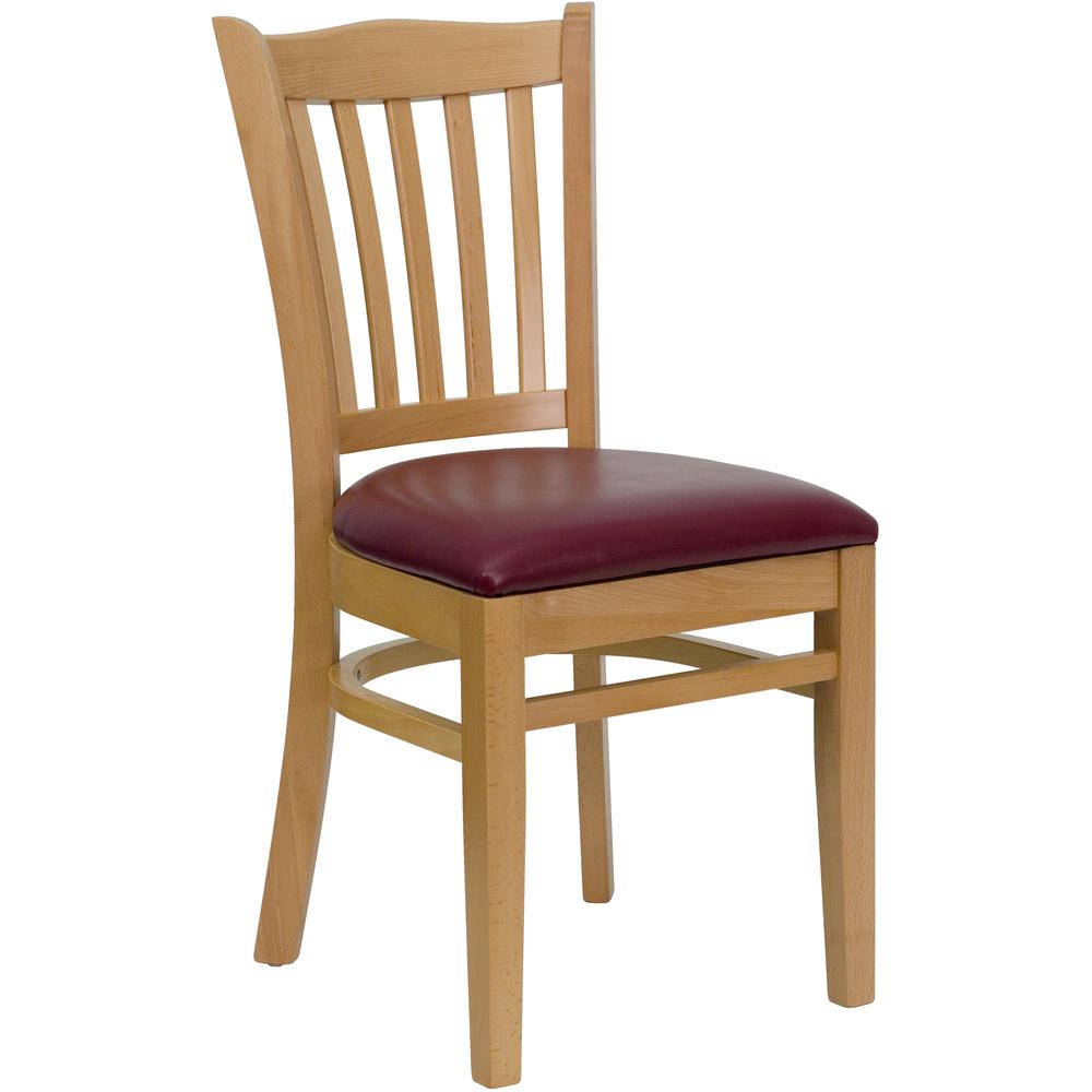 Hercules Series Vertical Slat Back Natural Wood Restaurant Chair - Burgundy Vinyl Seat By Flash Furniture | Dining Chairs | Modishstore - 1
