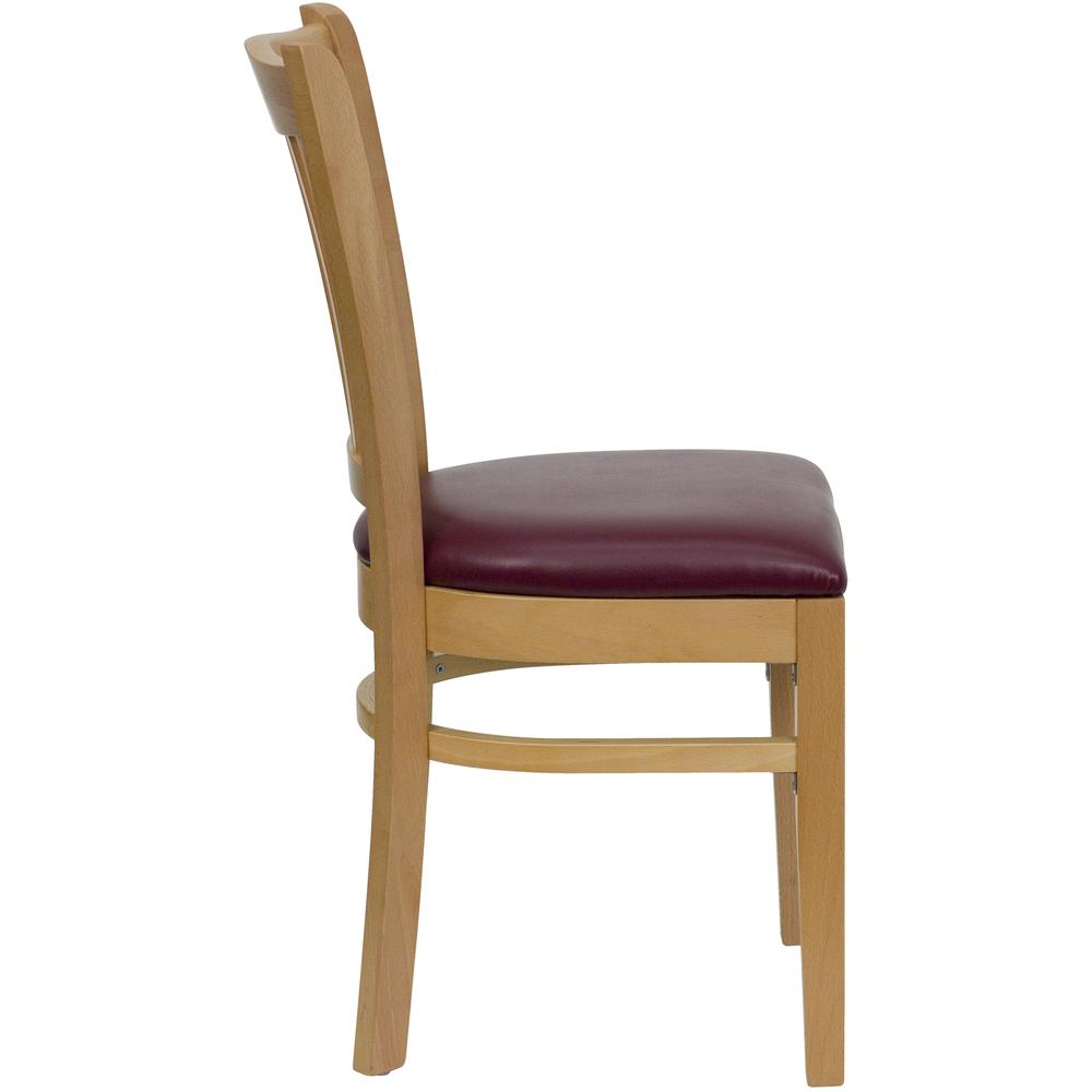 Hercules Series Vertical Slat Back Natural Wood Restaurant Chair - Burgundy Vinyl Seat By Flash Furniture | Dining Chairs | Modishstore - 2