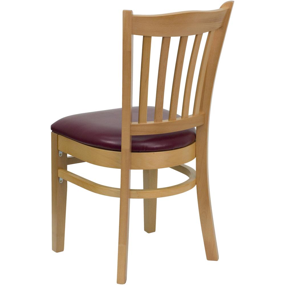 Hercules Series Vertical Slat Back Natural Wood Restaurant Chair - Burgundy Vinyl Seat By Flash Furniture | Dining Chairs | Modishstore - 3