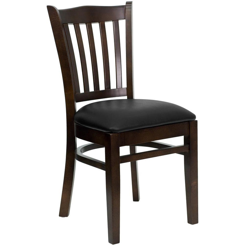 Hercules Series Vertical Slat Back Walnut Wood Restaurant Chair - Black Vinyl Seat By Flash Furniture | Dining Chairs | Modishstore - 1
