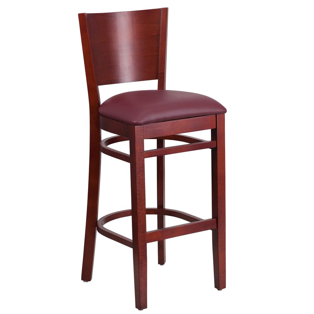 Lacey Series Solid Back Mahogany Wood Restaurant Barstool - Burgundy Vinyl Seat By Flash Furniture | Bar Stools | Modishstore - 1