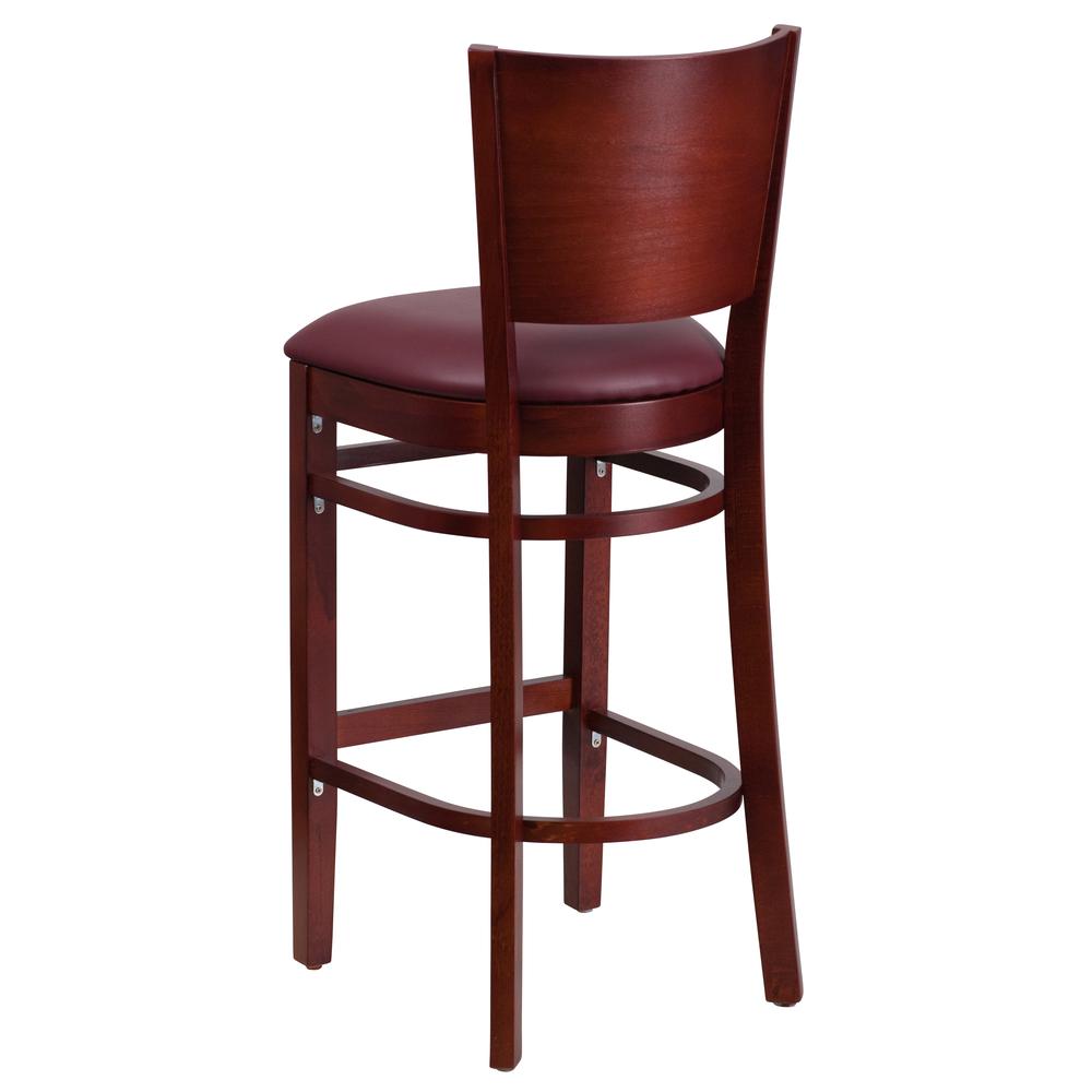 Lacey Series Solid Back Mahogany Wood Restaurant Barstool - Burgundy Vinyl Seat By Flash Furniture | Bar Stools | Modishstore - 3