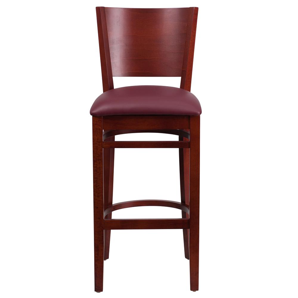 Lacey Series Solid Back Mahogany Wood Restaurant Barstool - Burgundy Vinyl Seat By Flash Furniture | Bar Stools | Modishstore - 4