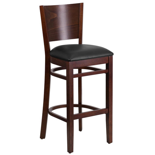 Lacey Series Solid Back Walnut Wood Restaurant Barstool - Black Vinyl Seat By Flash Furniture | Bar Stools | Modishstore